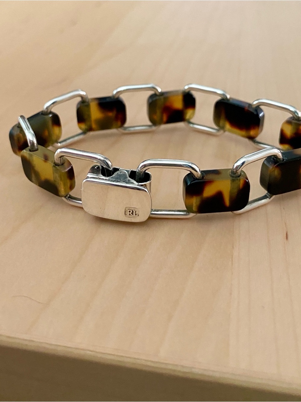 Vintage Ralph Lauren faux tortoise & silver tone square link bracelet